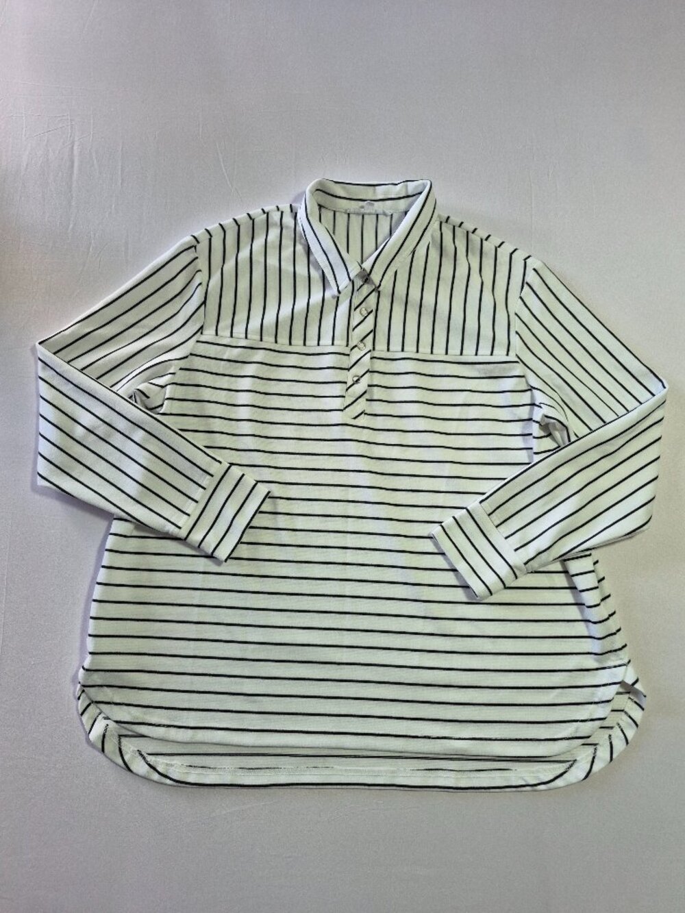 Jane + Delancey Womens XL Striped Long Sleeve Polo Shirt Top Henley Black White